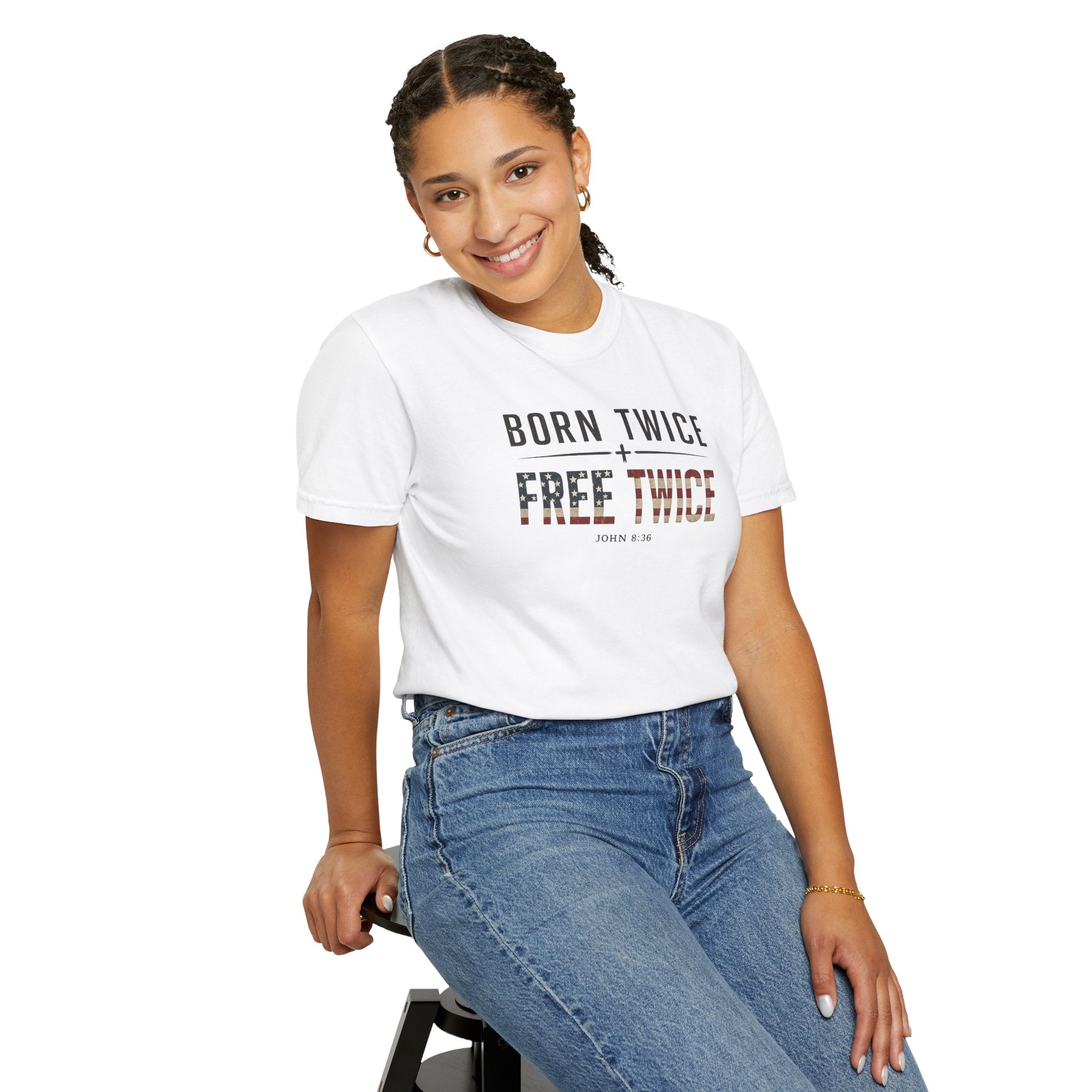 Free Twice (Flag Letters) (John 8:36) Christian T-shirt