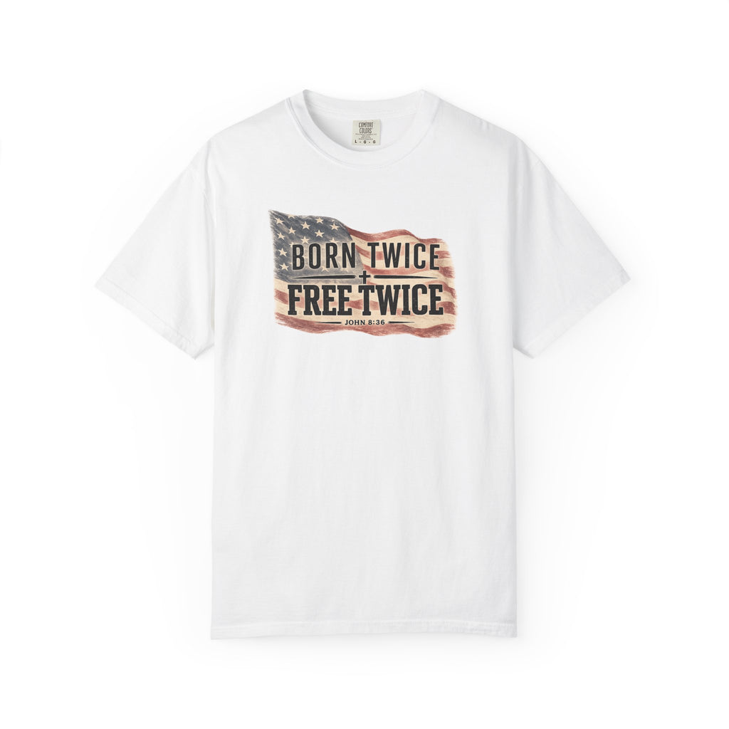 Free Twice (big flag) (John 8:36) Christian T-shirt
