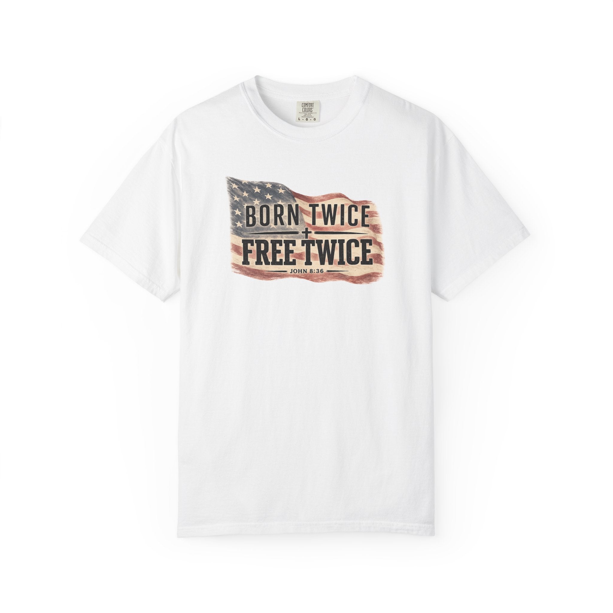 Free Twice (big flag) (John 8:36) Christian T-shirt