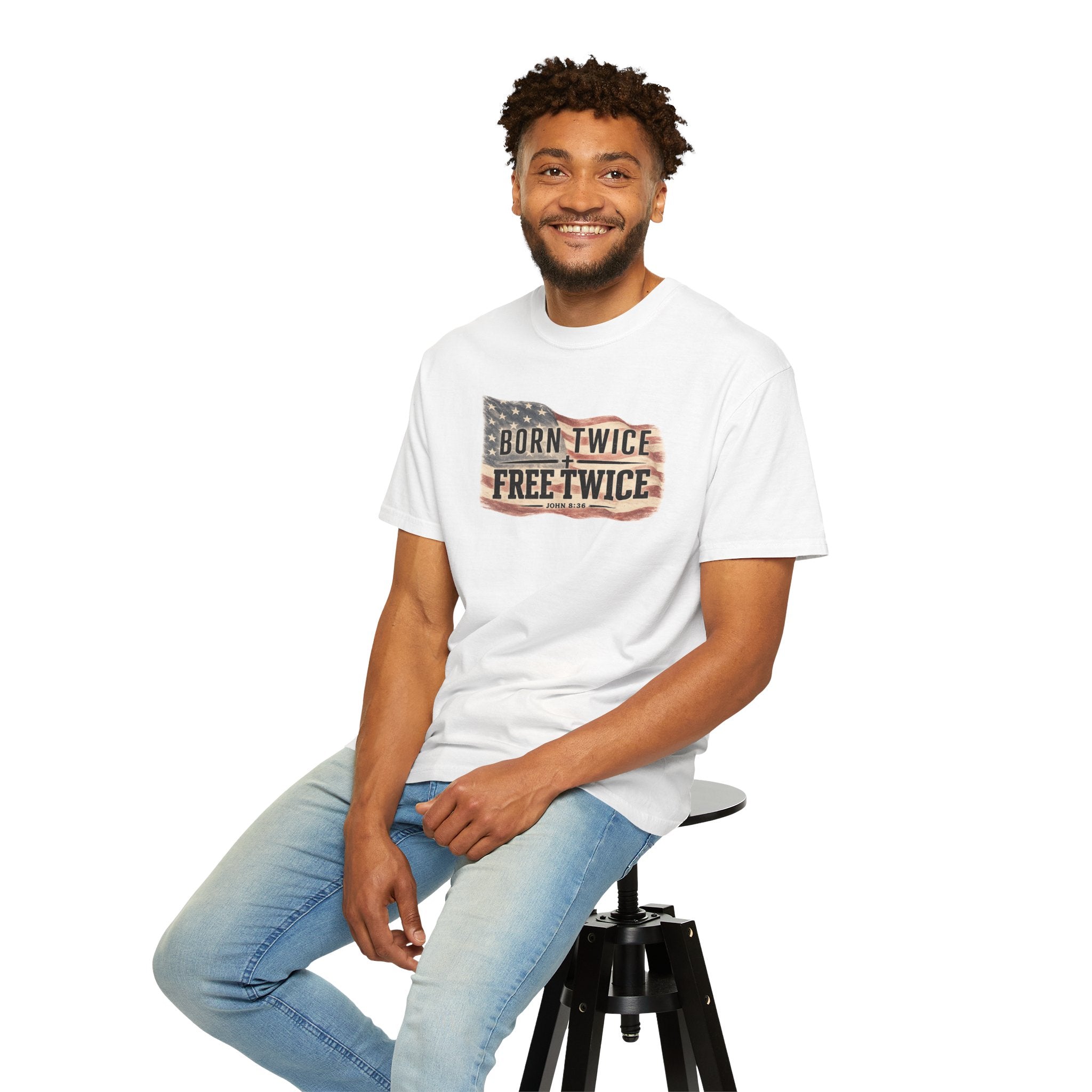 Free Twice (big flag) (John 8:36) Christian T-shirt